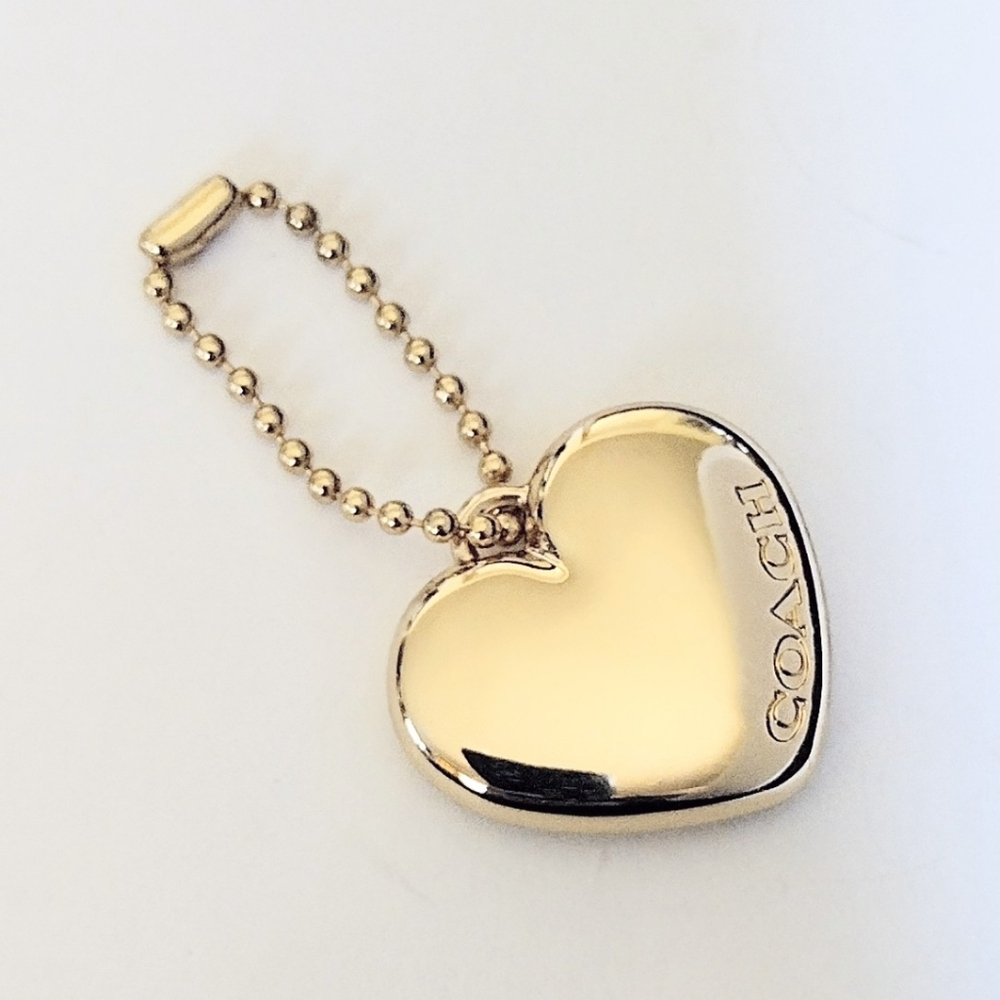 💛 Coach 2" Light Gold Solid Brass Metal Hangtag Bag Fob Puff Heart Charm RARE - Picture 5 of 6